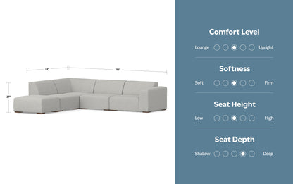 Pale Grey Performance Fabric | Rex Left Sectional and Ottoman in Genuine Leather