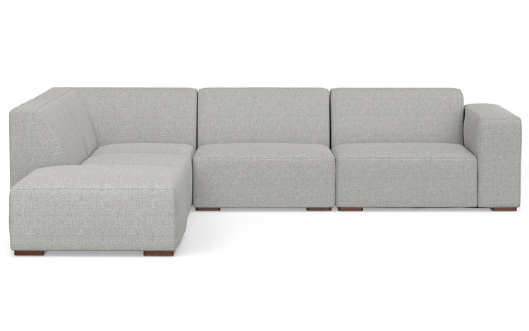 Pale Grey Performance Fabric | Rex Left Sectional and Ottoman in Genuine Leather
