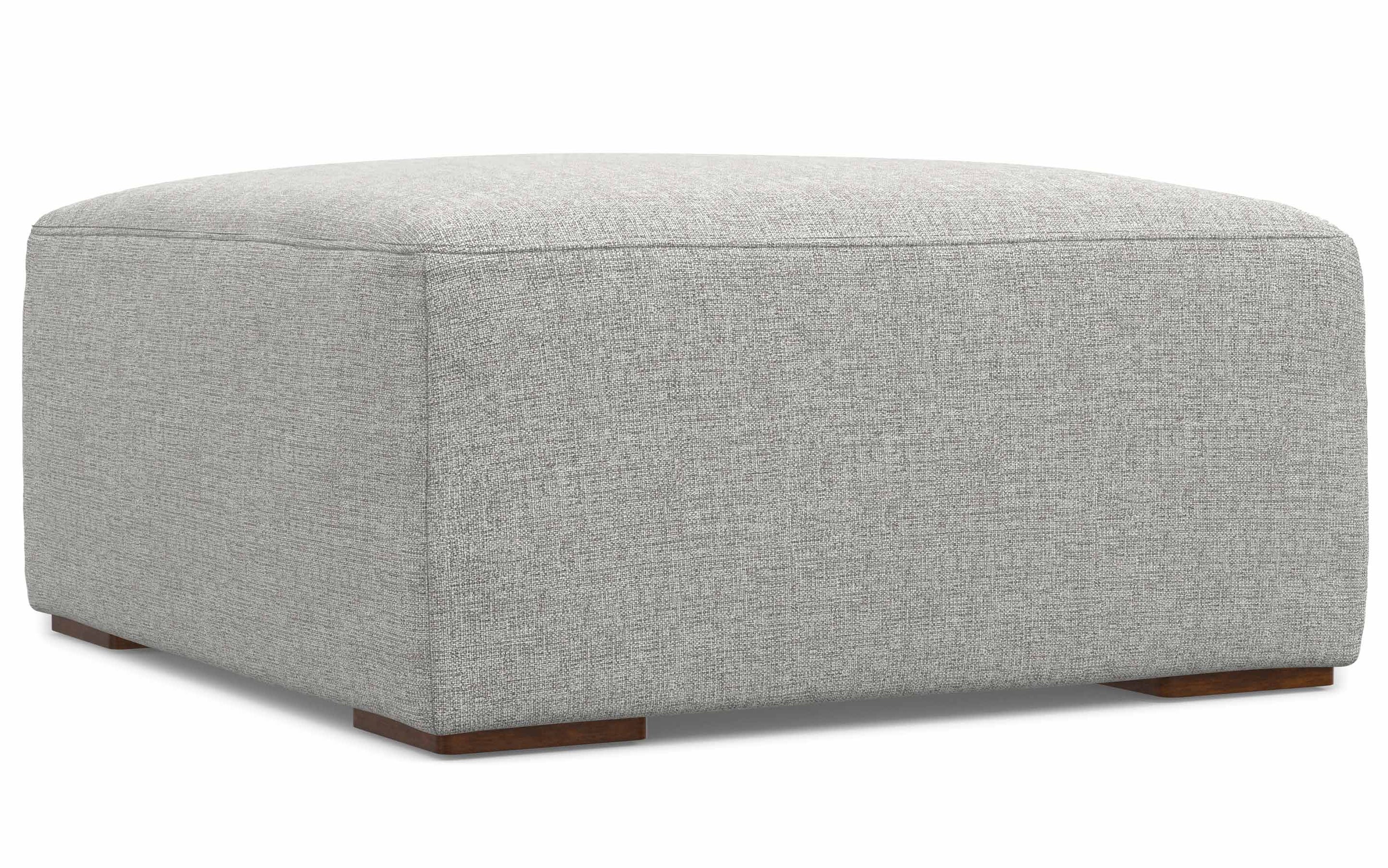 Pale Grey Performance Fabric | Rex Left Sectional and Ottoman in Genuine Leather