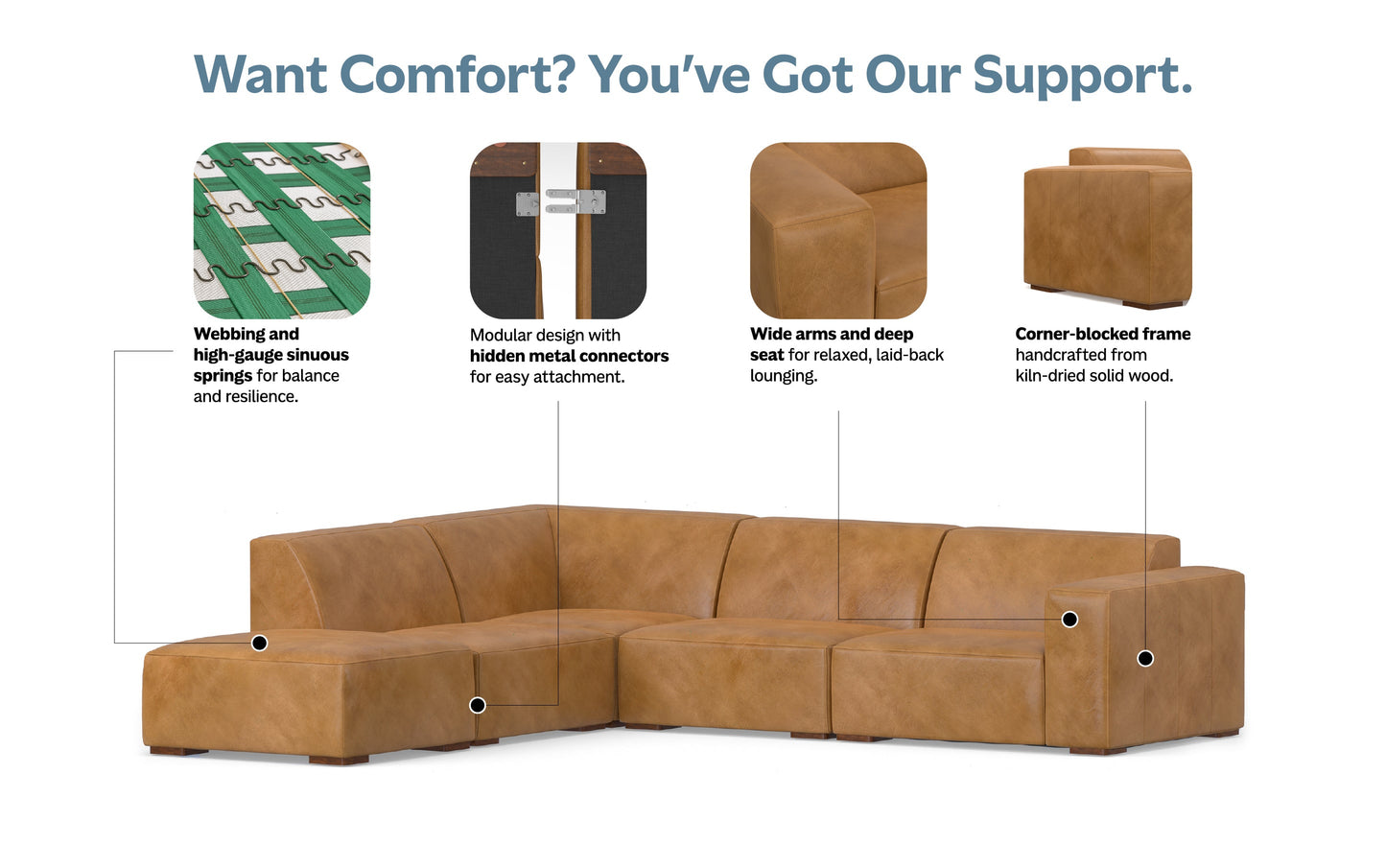 Sienna Genuine Leather | Rex Left Sectional and Ottoman in Genuine Leather