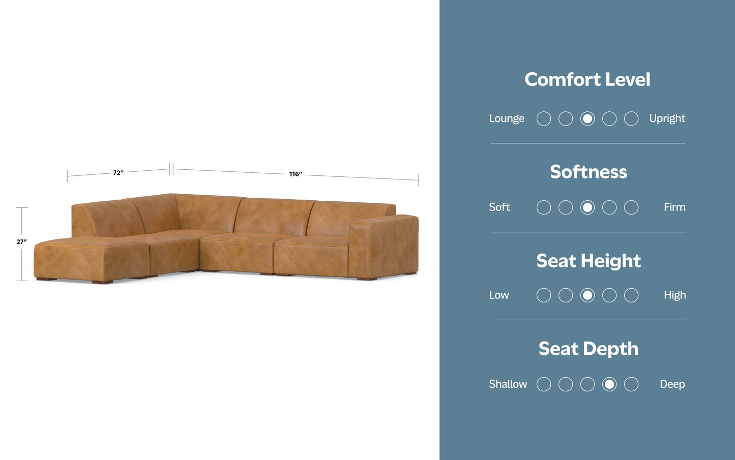 Sienna Genuine Leather | Rex Left Sectional and Ottoman in Genuine Leather
