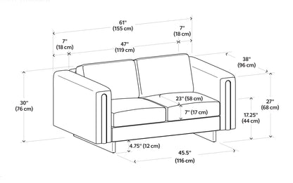 Dark Grey Performance Fabric | Jones 61 inch Loveseat in Performance Fabric