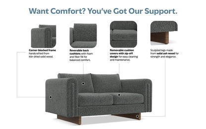Dark Grey Performance Fabric | Jones 61 inch Loveseat in Performance Fabric