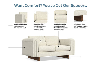 Ivory Performance Fabric | Jones 61 inch Loveseat in Performance Fabric
