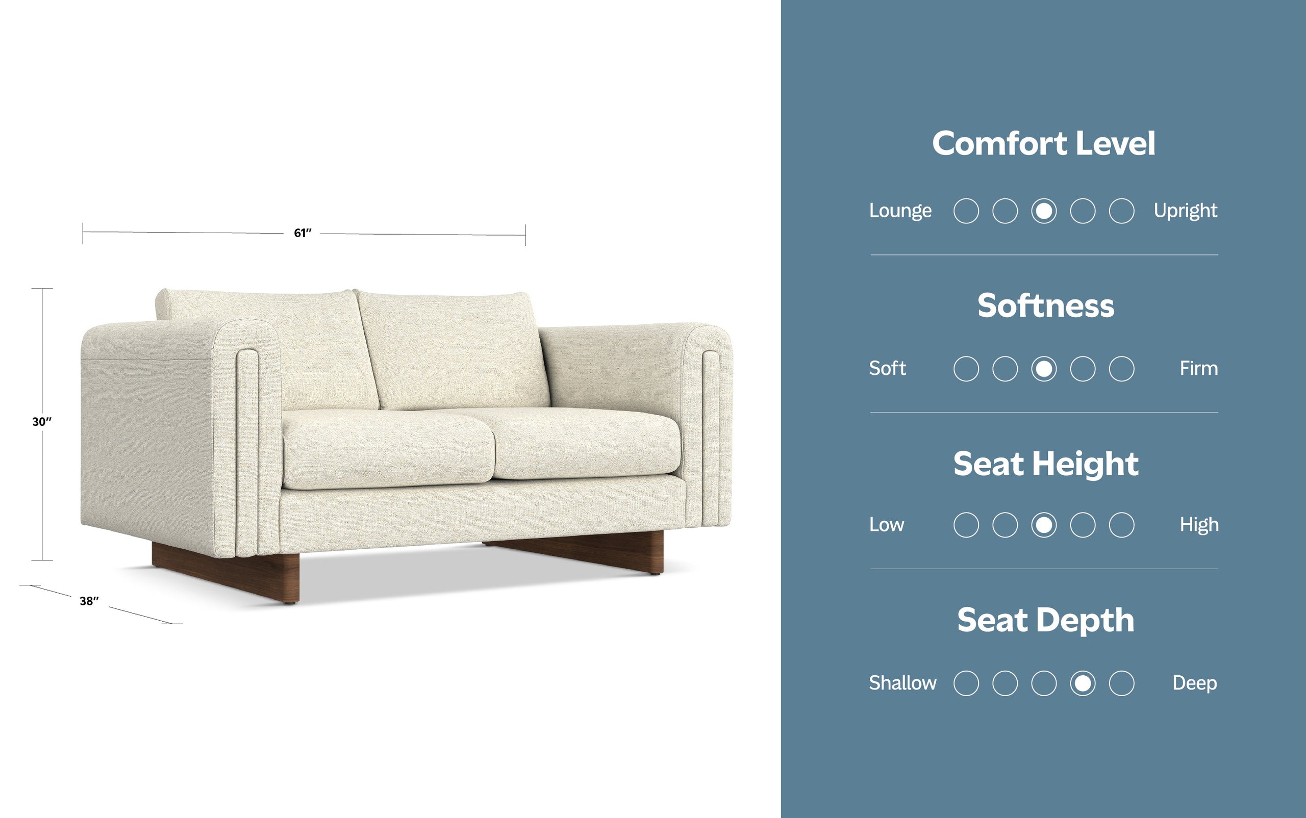 Ivory Performance Fabric | Jones 61 inch Loveseat in Performance Fabric