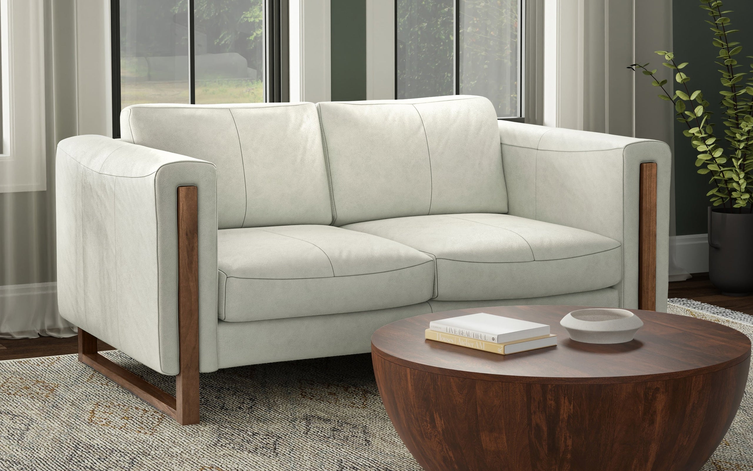 Light Smoke Grey Genuine Leather | Richard 63 inch Loveseat in Genuine Leather
