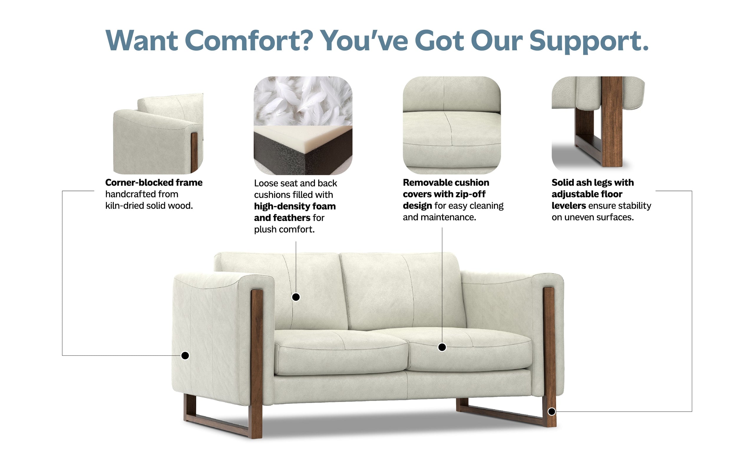 Light Smoke Grey Genuine Leather | Richard 63 inch Loveseat in Genuine Leather