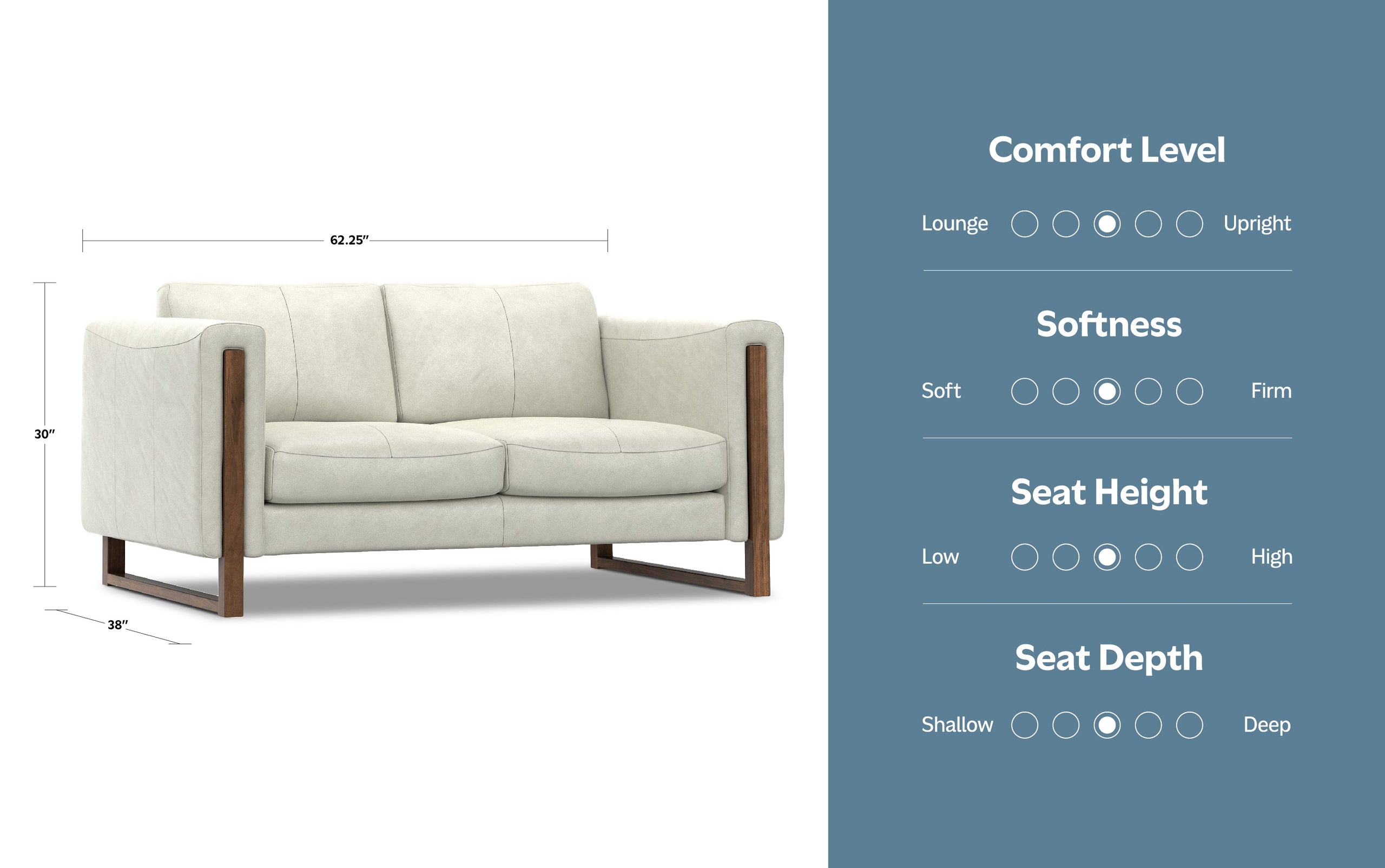 Light Smoke Grey Genuine Leather | Richard 63 inch Loveseat in Genuine Leather