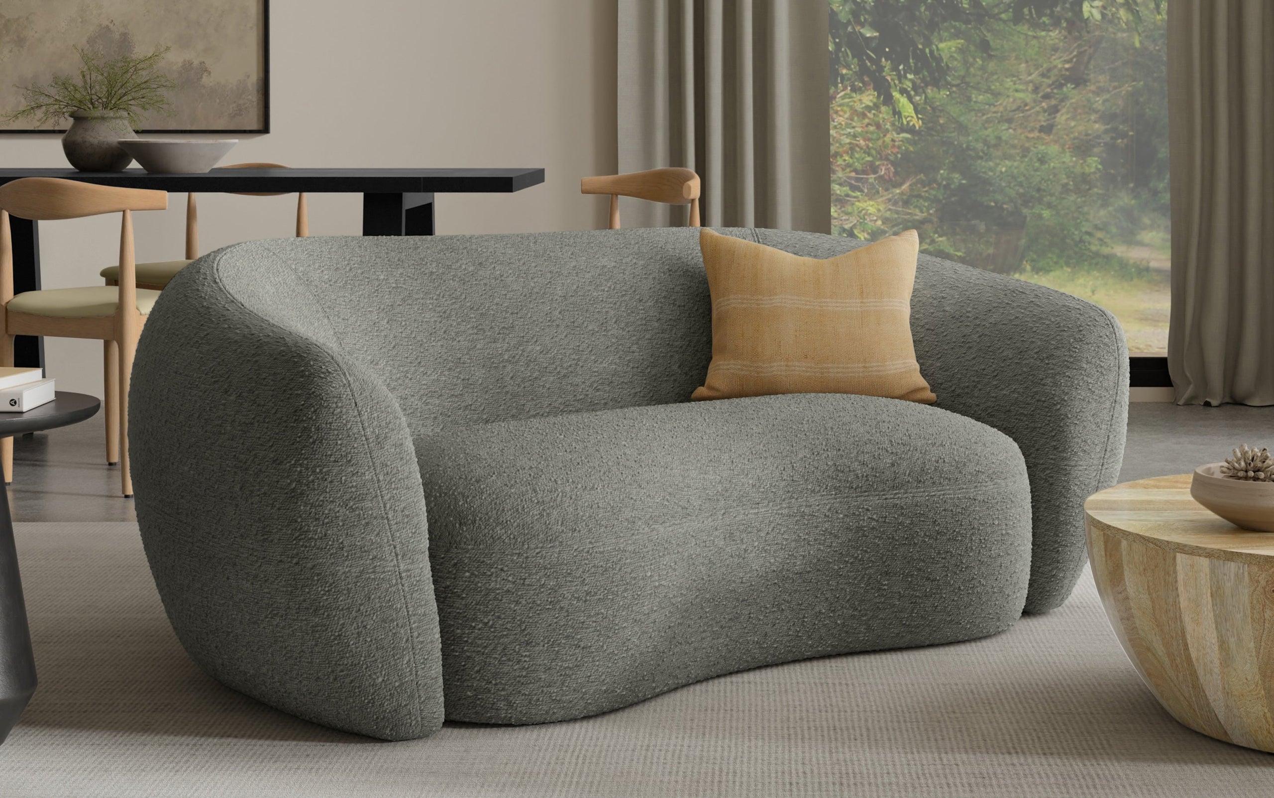 Stone Grey Boucle Performance Fabric | Sherri 69 inch Loveseat in Boucle Performance Fabric