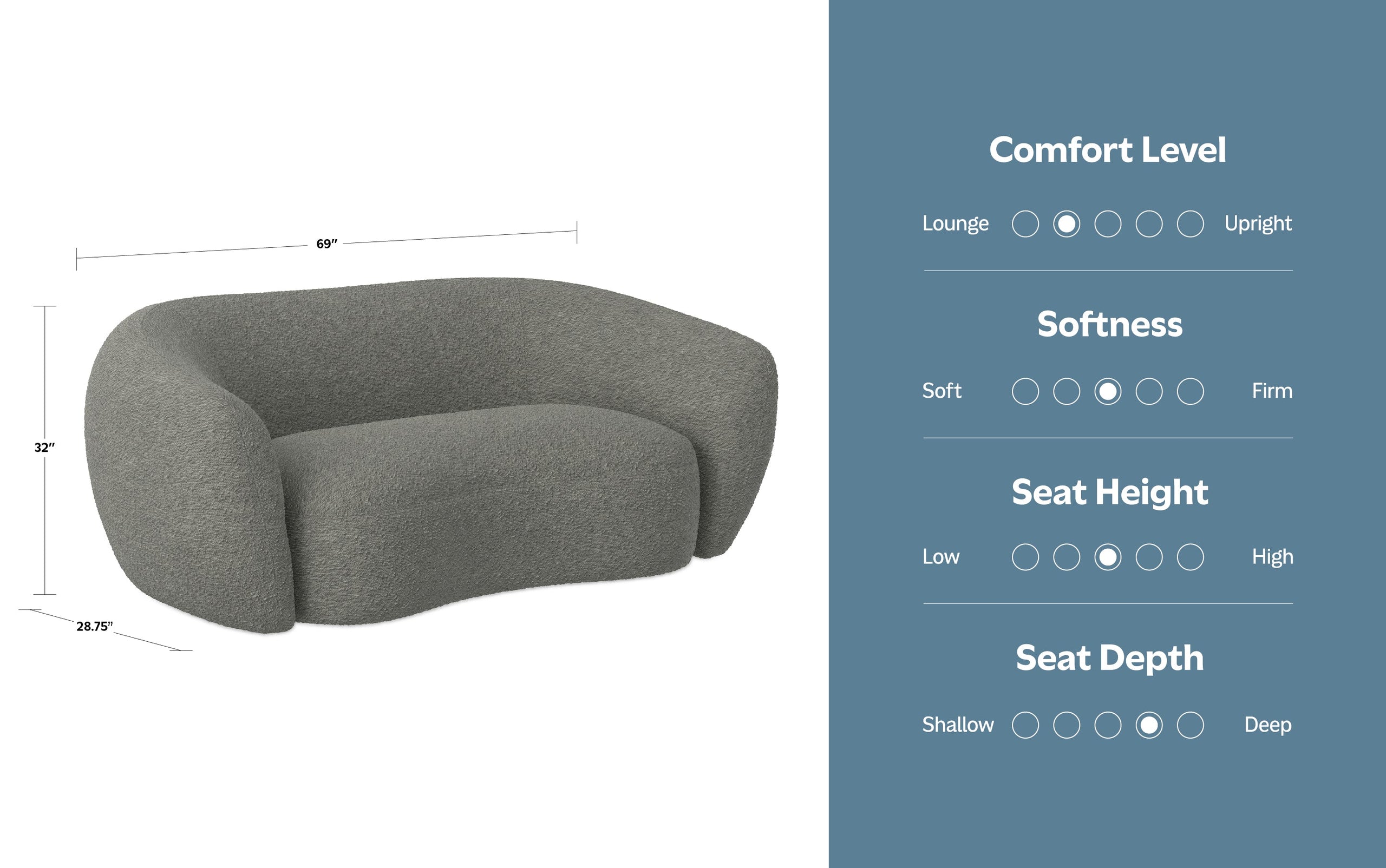 Stone Grey Boucle Performance Fabric | Sherri 69 inch Loveseat in Boucle Performance Fabric