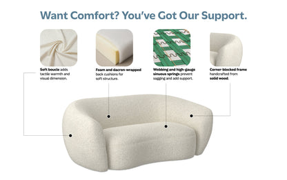Vanilla Cream Boucle Performance Fabric | Sherri 69 inch Loveseat in Boucle Performance Fabric
