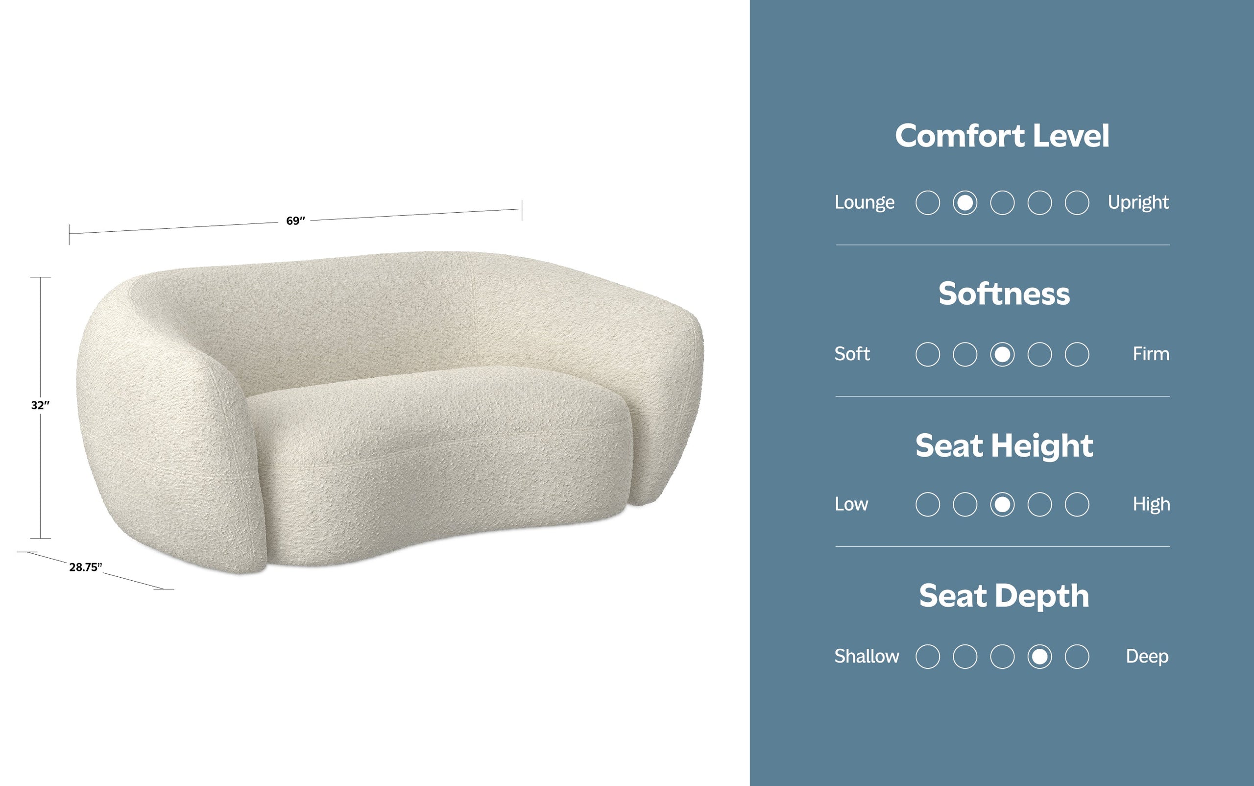 Vanilla Cream Boucle Performance Fabric | Sherri 69 inch Loveseat in Boucle Performance Fabric