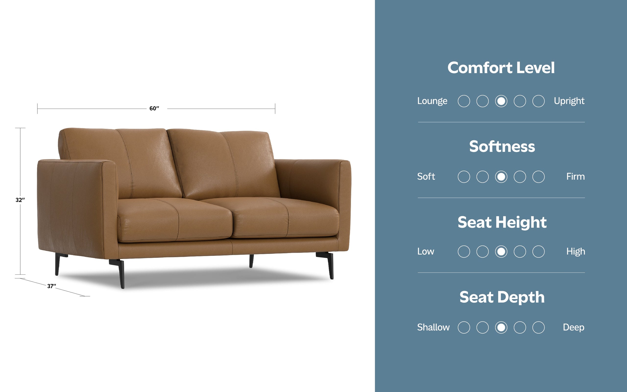 Butternut Brown Genuine Leather | Stevens 60 inch Loveseat in Genuine Leather