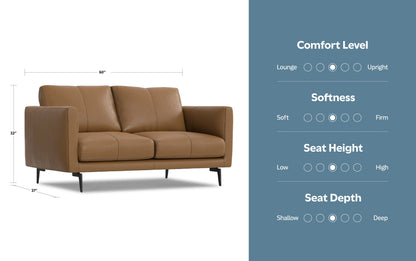 Butternut Brown Genuine Leather | Stevens 60 inch Loveseat in Genuine Leather