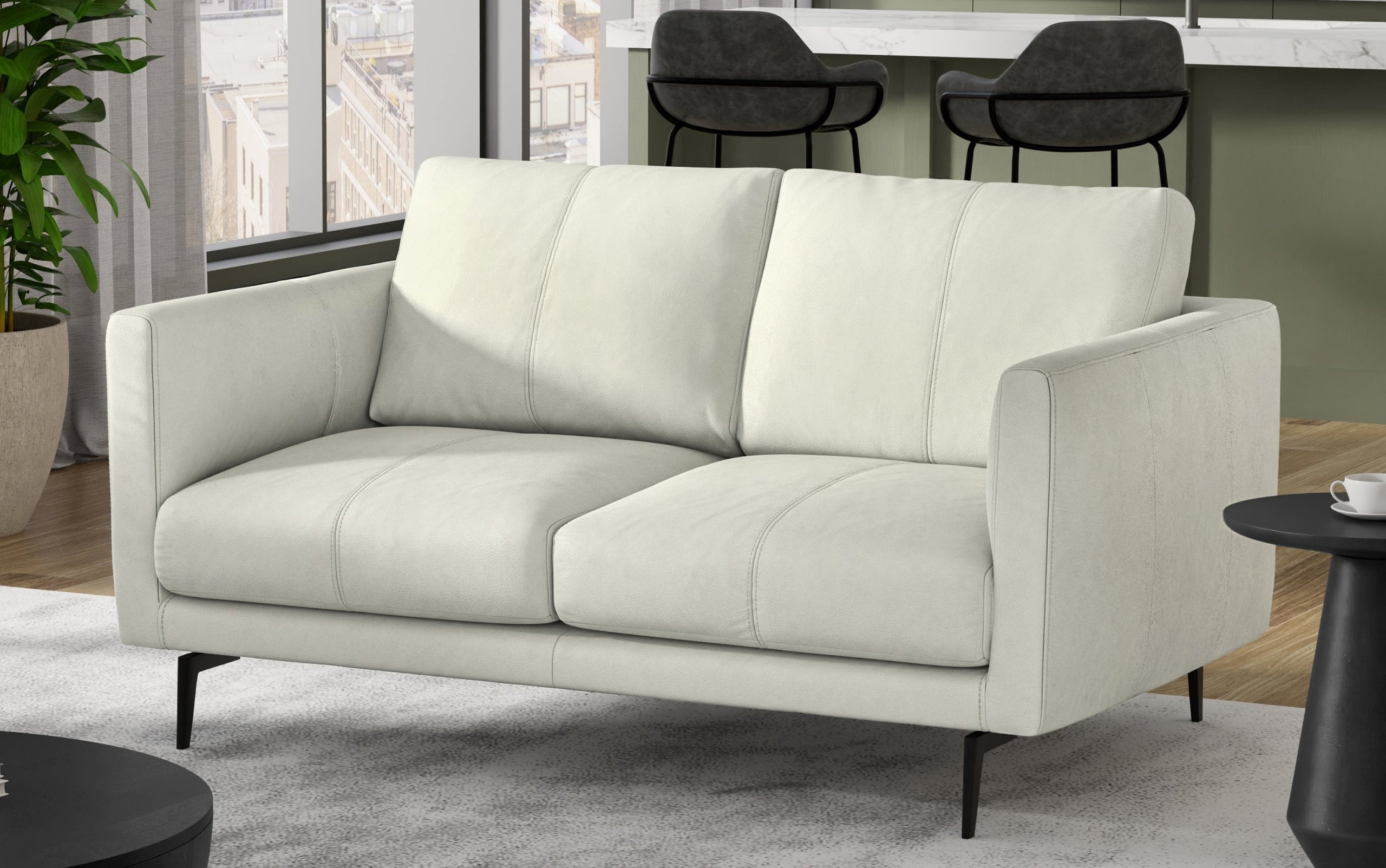 Light smoke Grey Genuine Leather | Stevens 60 inch Loveseat in Genuine Leather