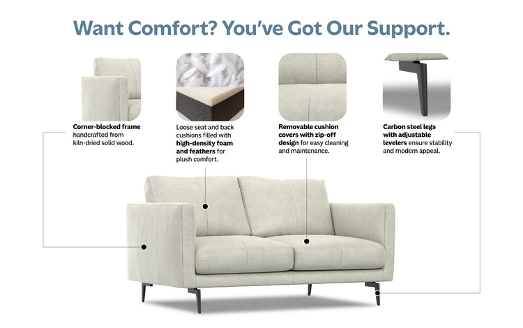 Light smoke Grey Genuine Leather | Stevens 60 inch Loveseat in Genuine Leather