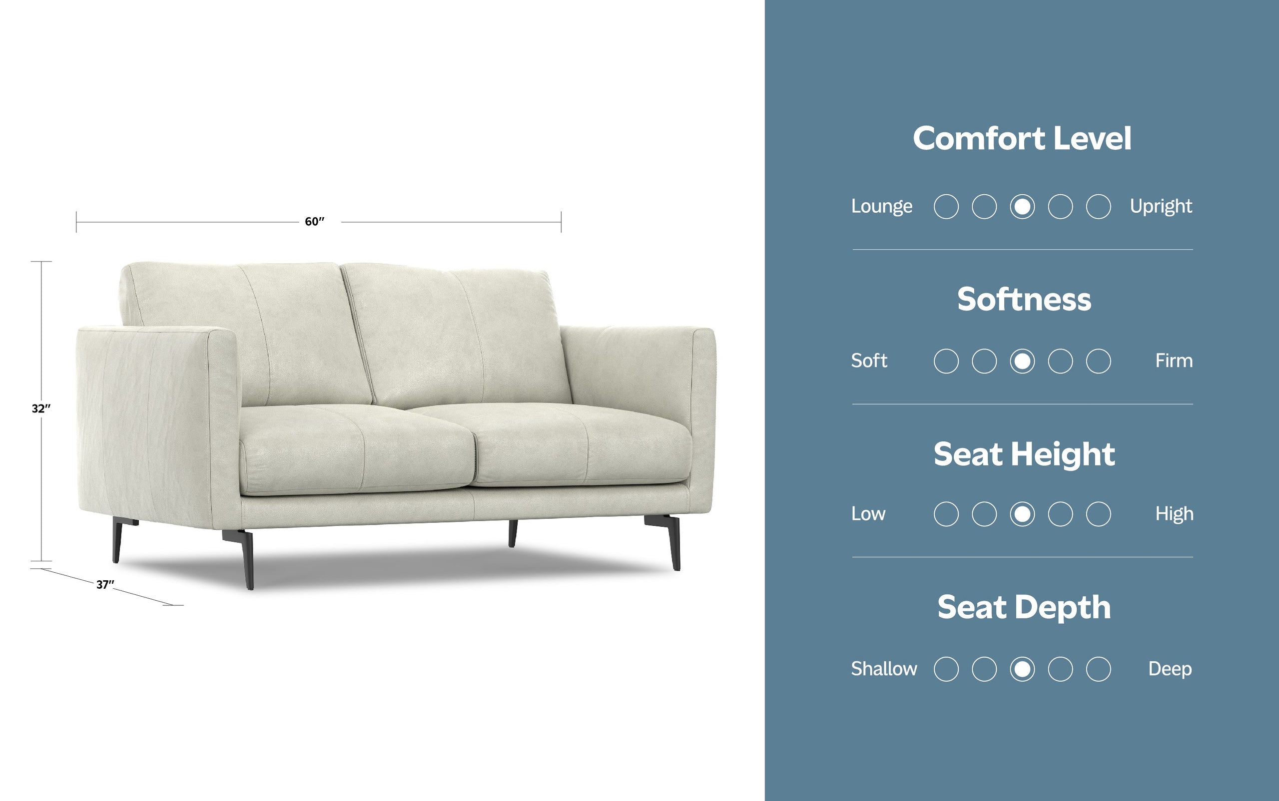 Light smoke Grey Genuine Leather | Stevens 60 inch Loveseat in Genuine Leather