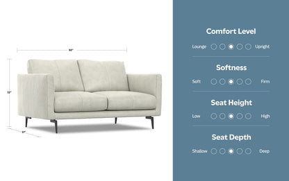 Light smoke Grey Genuine Leather | Stevens 60 inch Loveseat in Genuine Leather