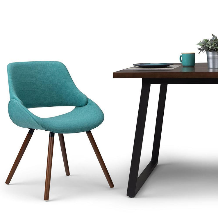 Aqua Blue Walnut | Malden Bentwood Dining Chair in Grey Woven Fabric