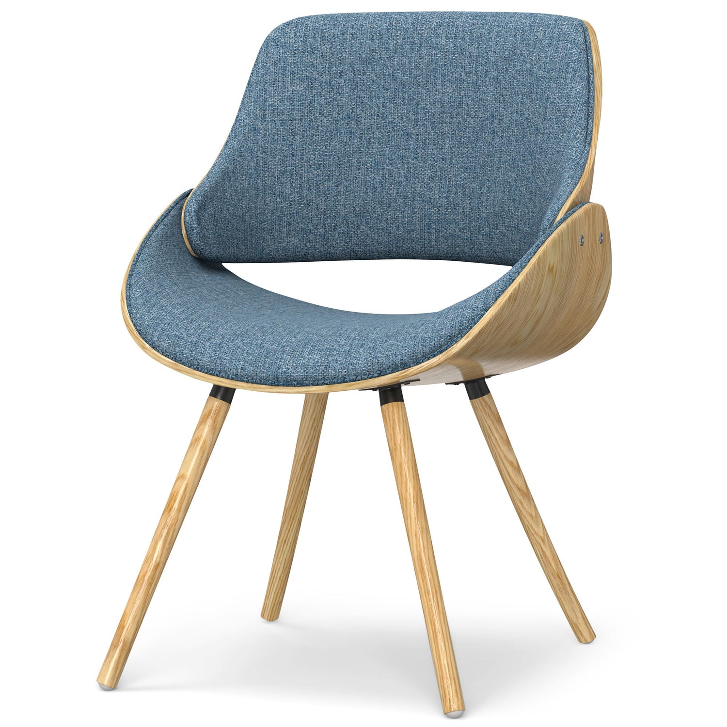 Denim Blue Natural Oak Linen Style Fabric | Malden Bentwood Dining Chair with Wood Back