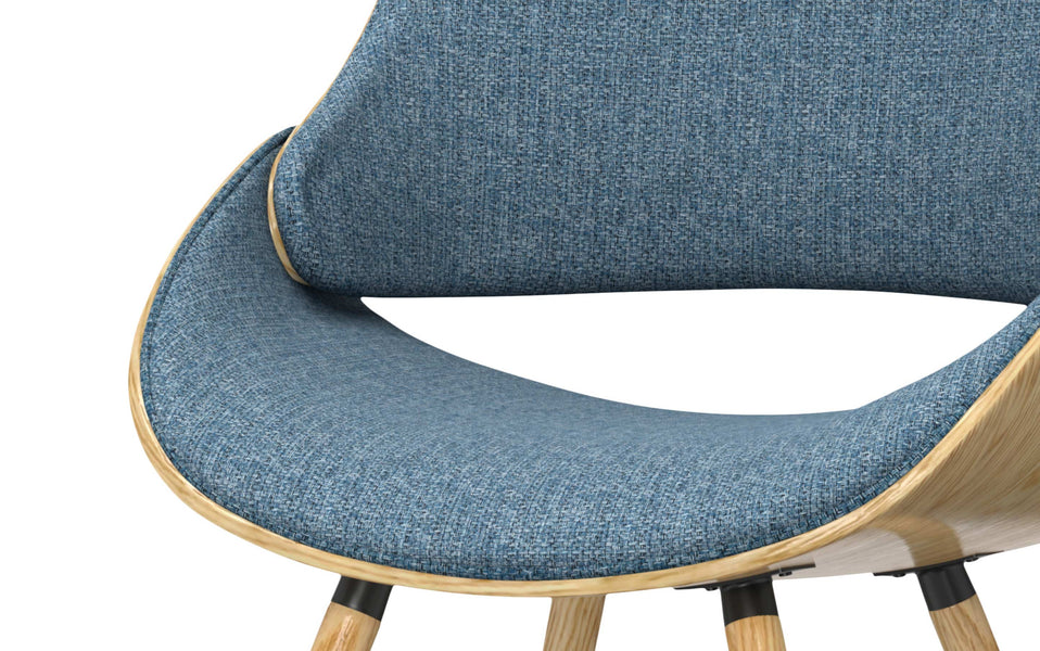 Denim Blue Natural Oak Linen Style Fabric | Malden Bentwood Dining Chair with Wood Back