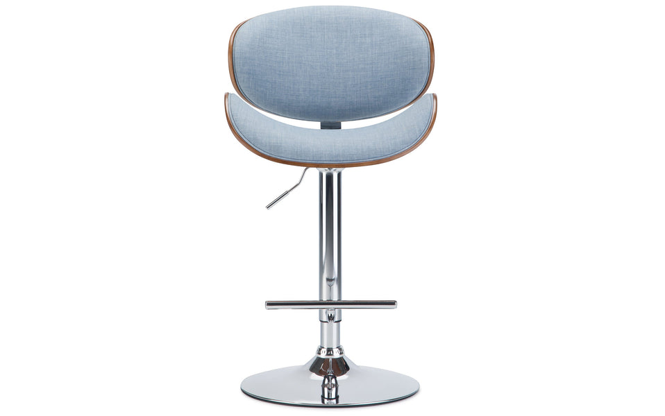 Denim Blue Linen Style Fabric Walnut | Marana Bentwood Gas Lift Bar Stool