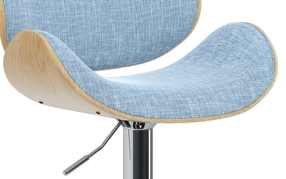 Denim Blue Linen Style Fabric Natural Oak | Marana Bentwood Adjustable Swivel Bar Stool