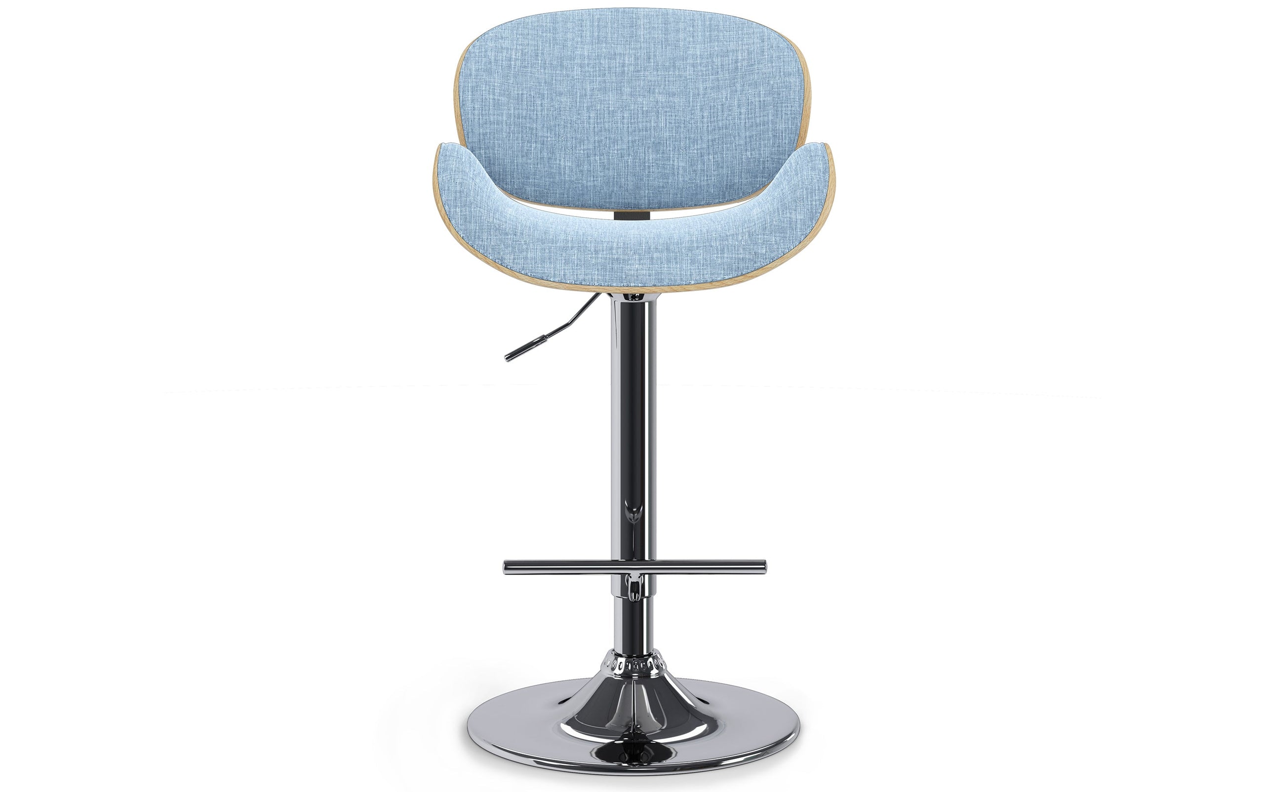Denim Blue Linen Style Fabric Natural Oak | Marana Bentwood Adjustable Swivel Bar Stool
