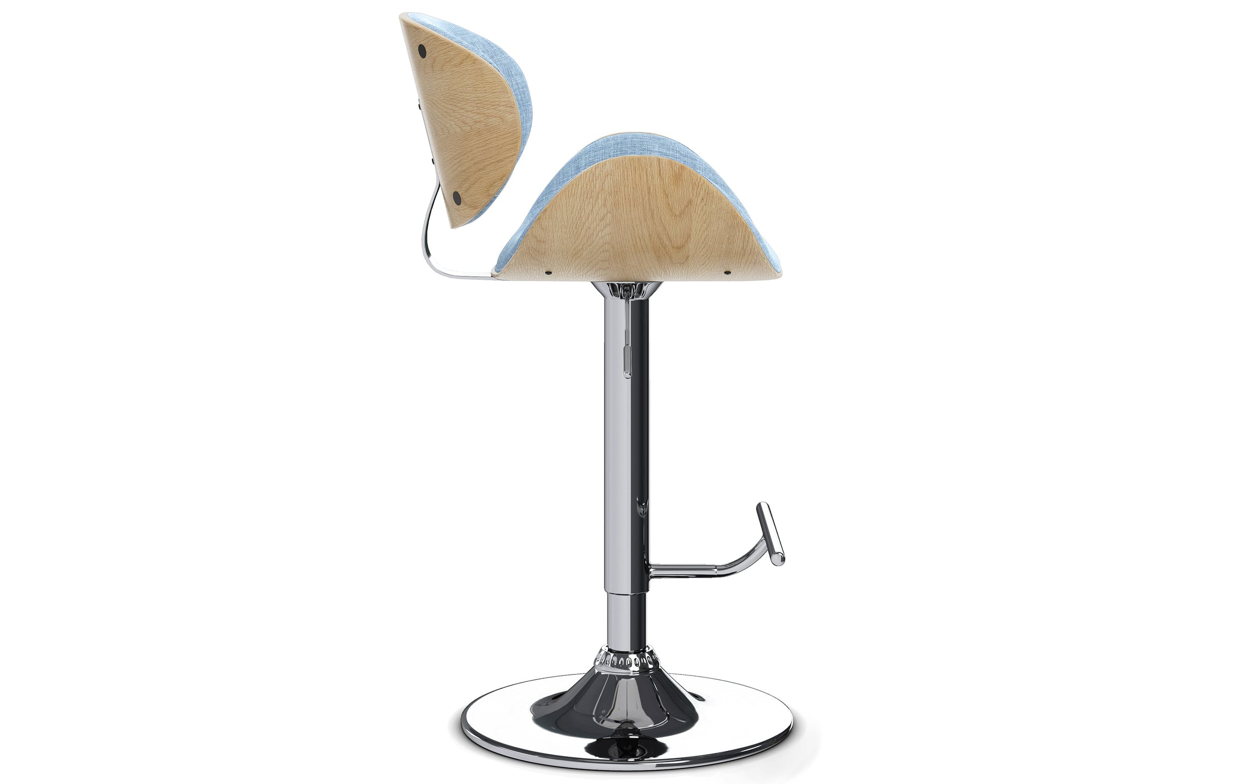 Denim Blue Linen Style Fabric Natural Oak | Marana Bentwood Adjustable Swivel Bar Stool