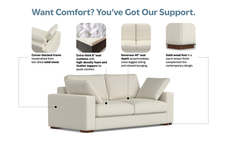 Cream Performance Fabric | Charlie 78 inch Deep Seater Sofa