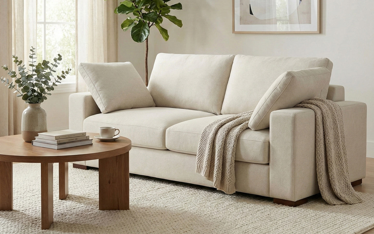 Cream Performance Fabric | Charlie 78 inch Deep Seater Sofa