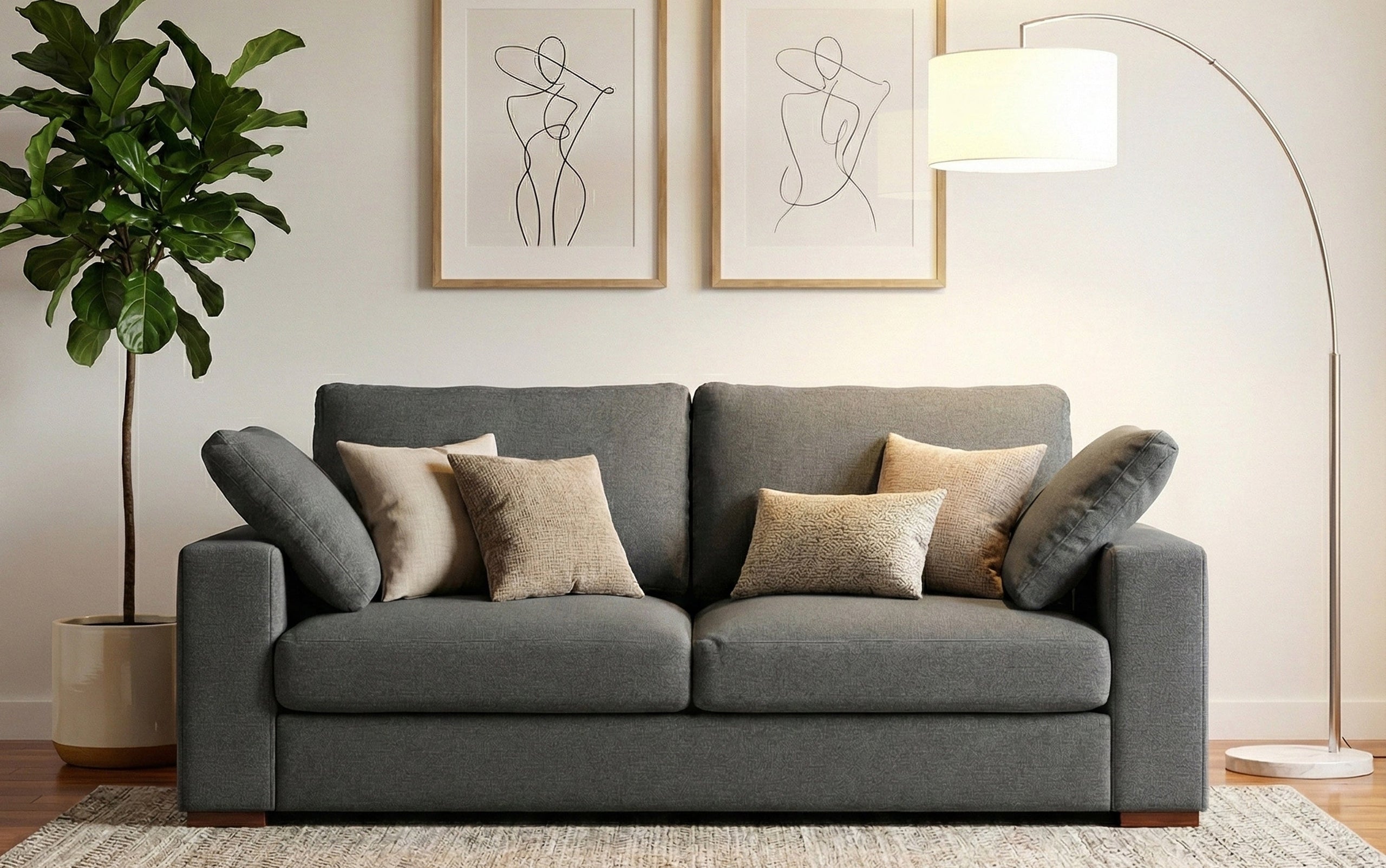 Pebble Grey Performance Fabric | Charlie 78 inch Deep Seater Sofa