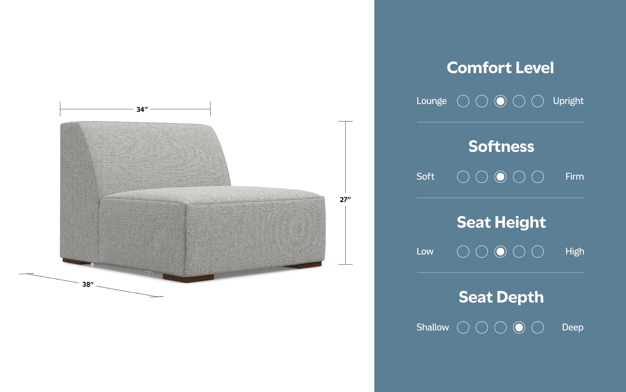 Pale Grey Performance Fabric | Rex Center Module in Performance Fabric