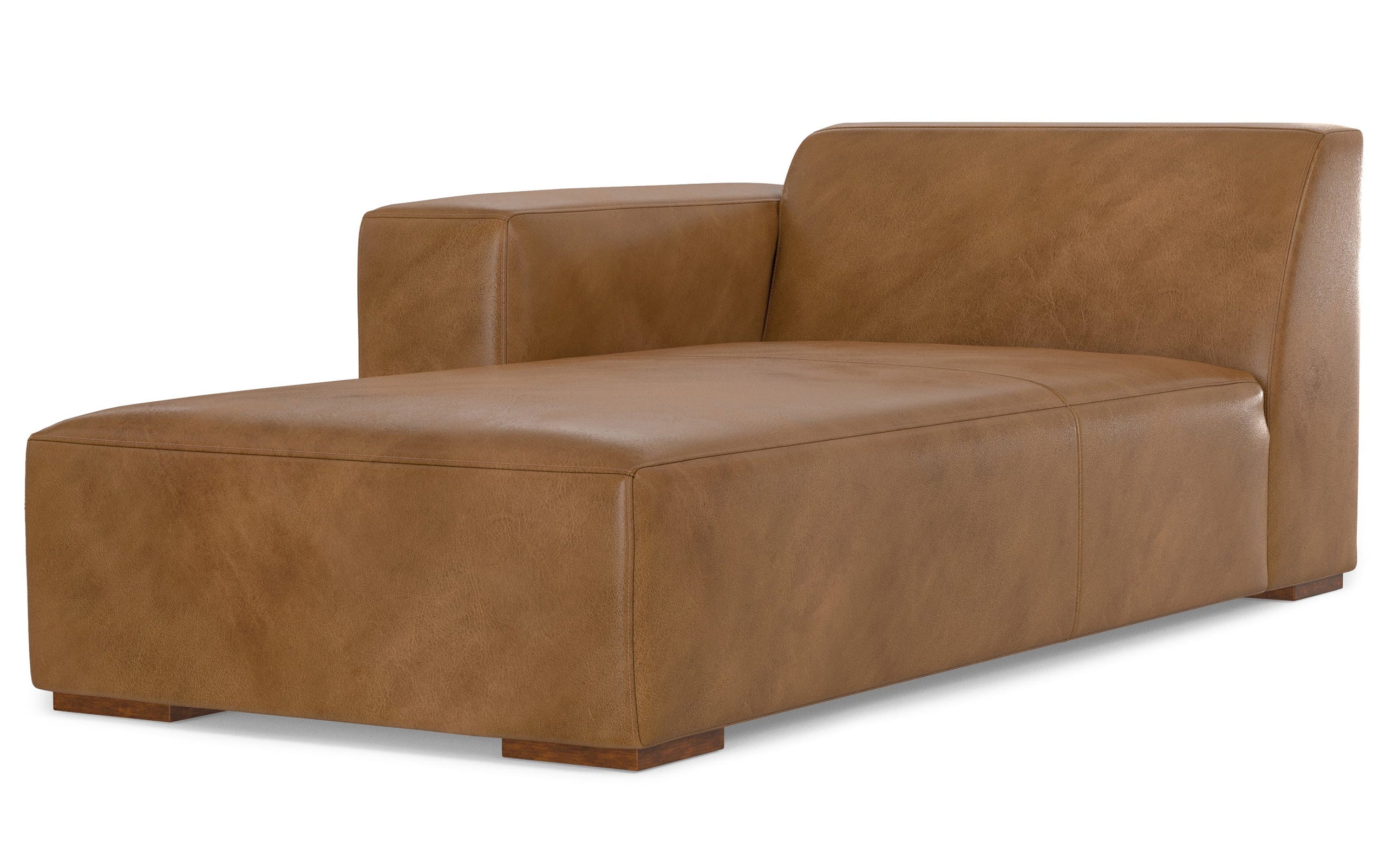 Caramel Brown Genuine Leather | Rex Left Chaise Module in Genuine Leather