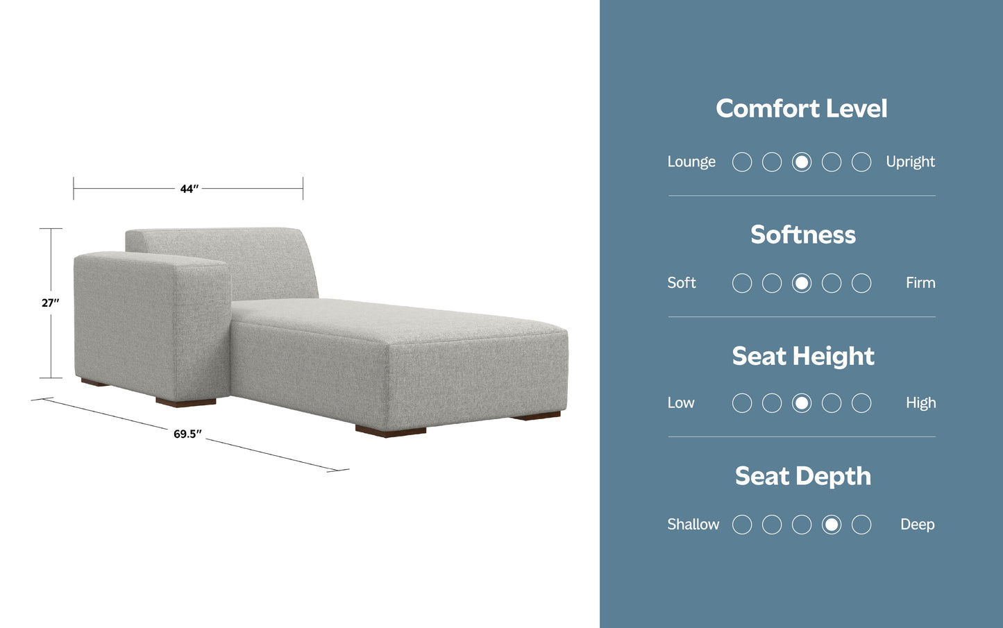 Pale Grey Performance Fabric | Rex Left Chaise Module in Performance Fabric