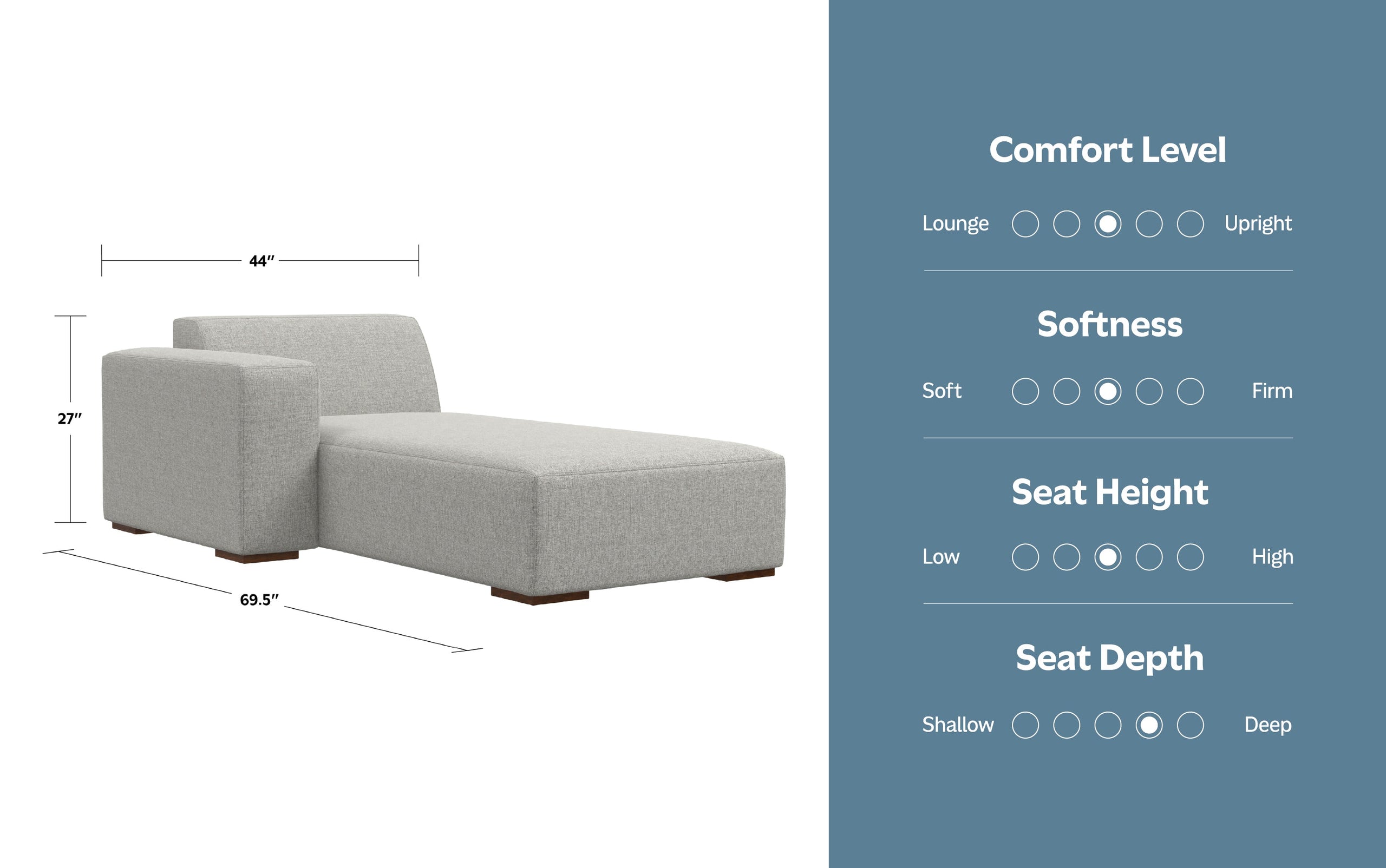 Pale Grey Performance Fabric | Rex Left Chaise Module in Performance Fabric