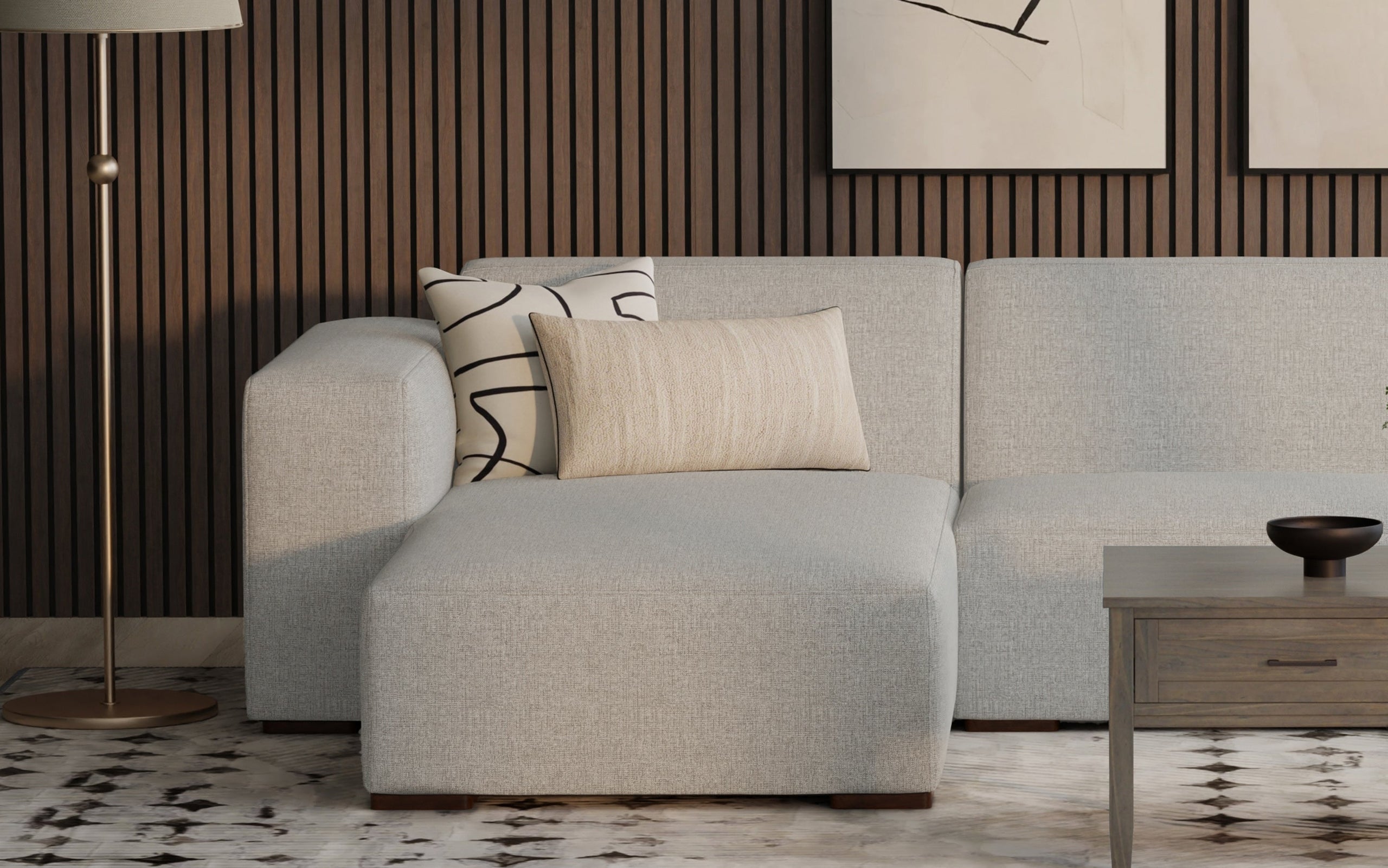 Pale Grey Performance Fabric | Rex Left Chaise Module in Performance Fabric