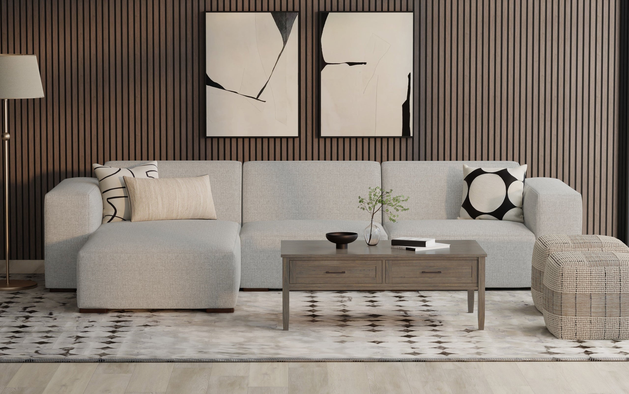Pale Grey Performance Fabric | Rex Left Chaise Module in Performance Fabric