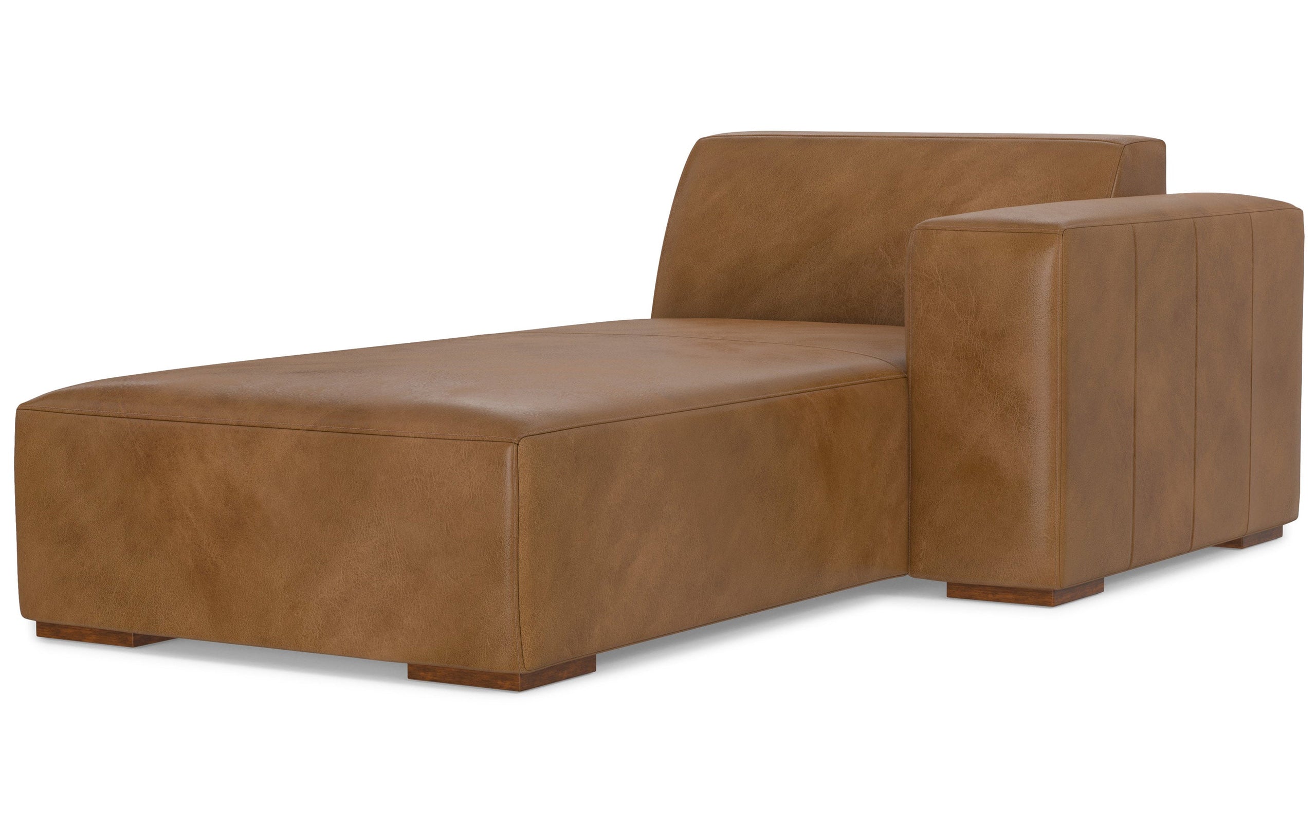 Caramel Brown Genuine Leather |  Rex Right Chaise Module in Genuine Leather