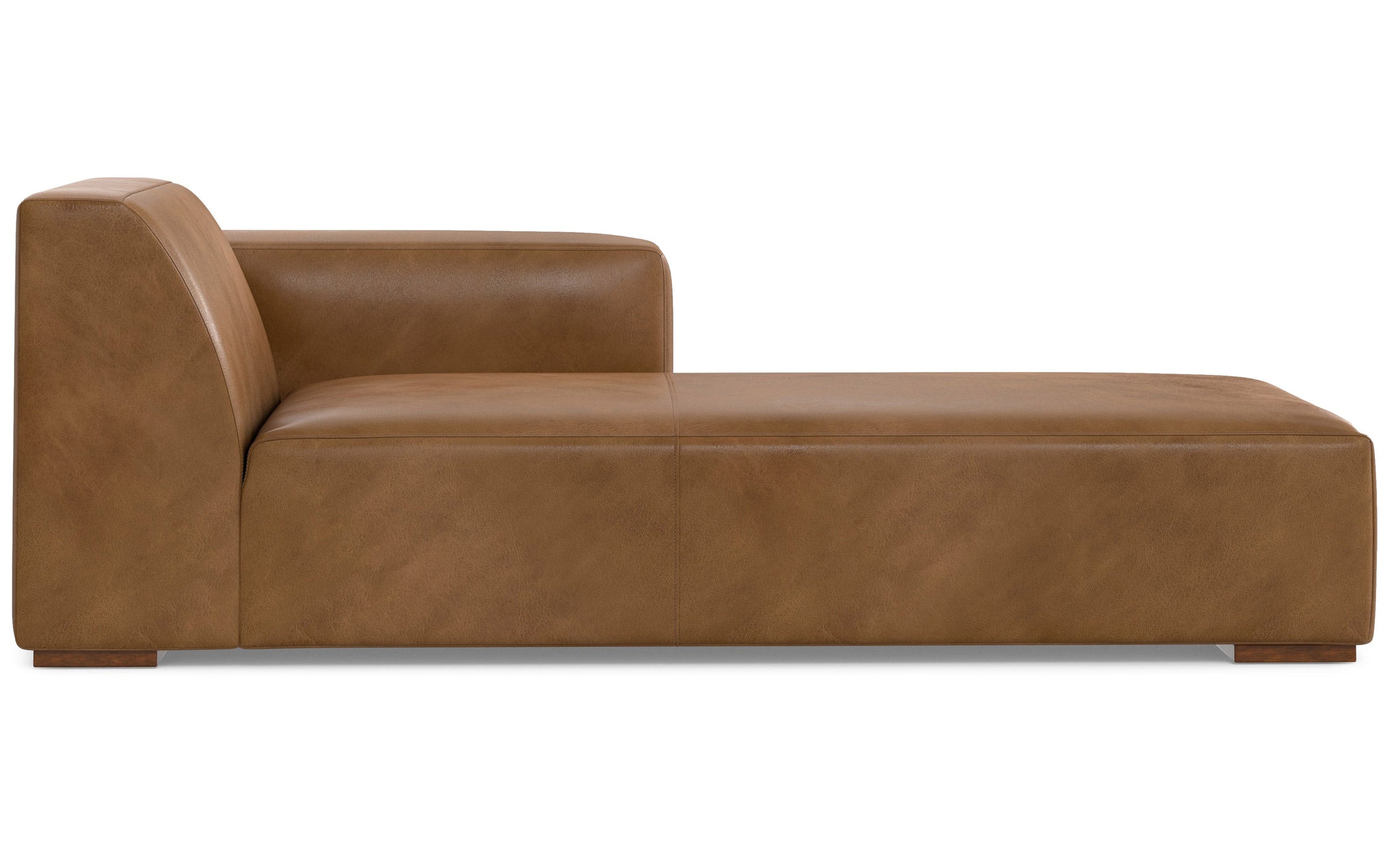 Caramel Brown Genuine Leather |  Rex Right Chaise Module in Genuine Leather