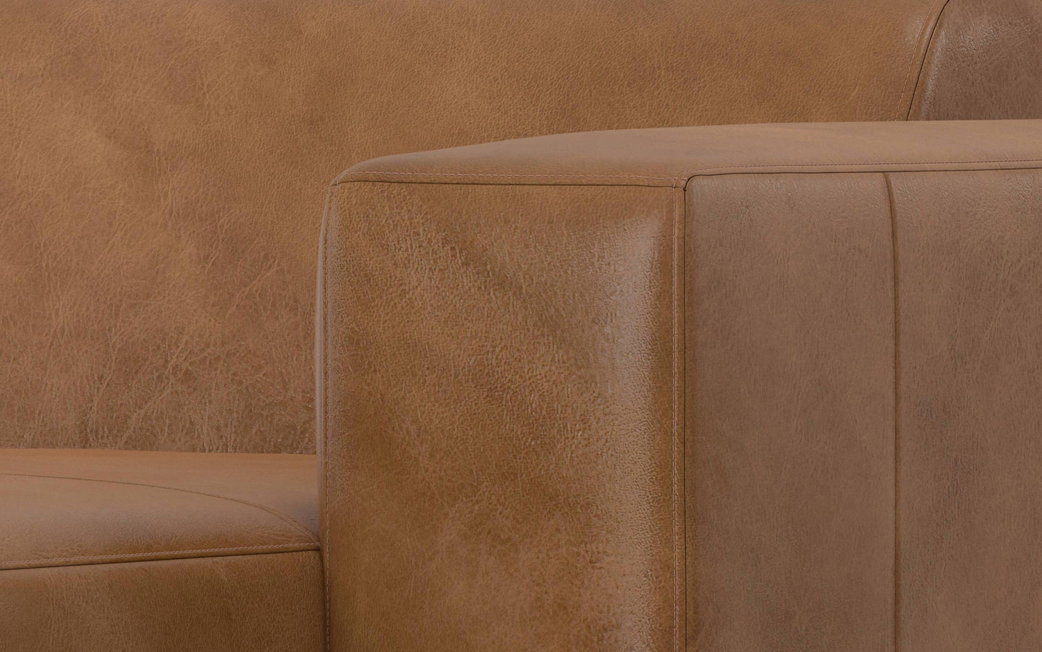 Caramel Brown Genuine Leather |  Rex Right Chaise Module in Genuine Leather