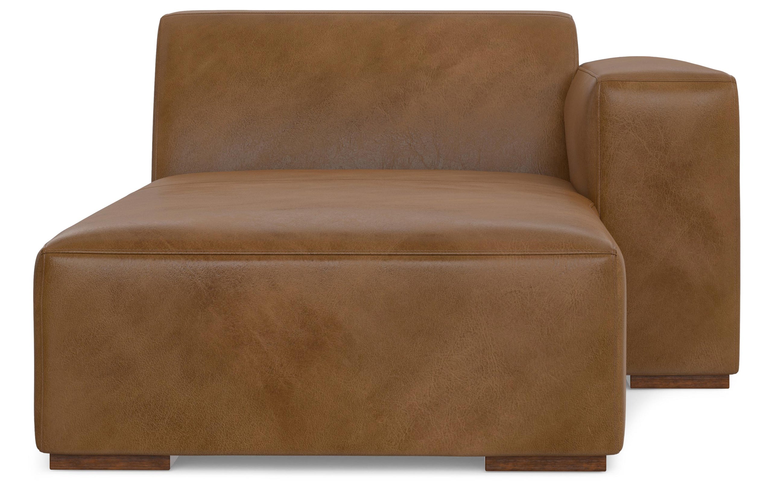 Caramel Brown Genuine Leather |  Rex Right Chaise Module in Genuine Leather