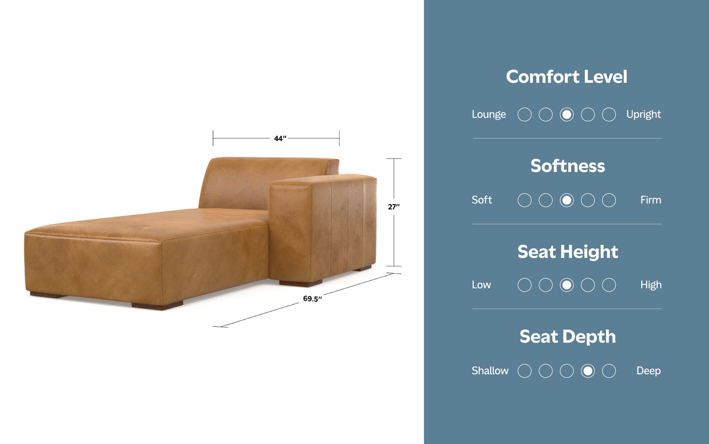 Sienna Genuine Leather | Rex Right Chaise Module in Genuine Leather