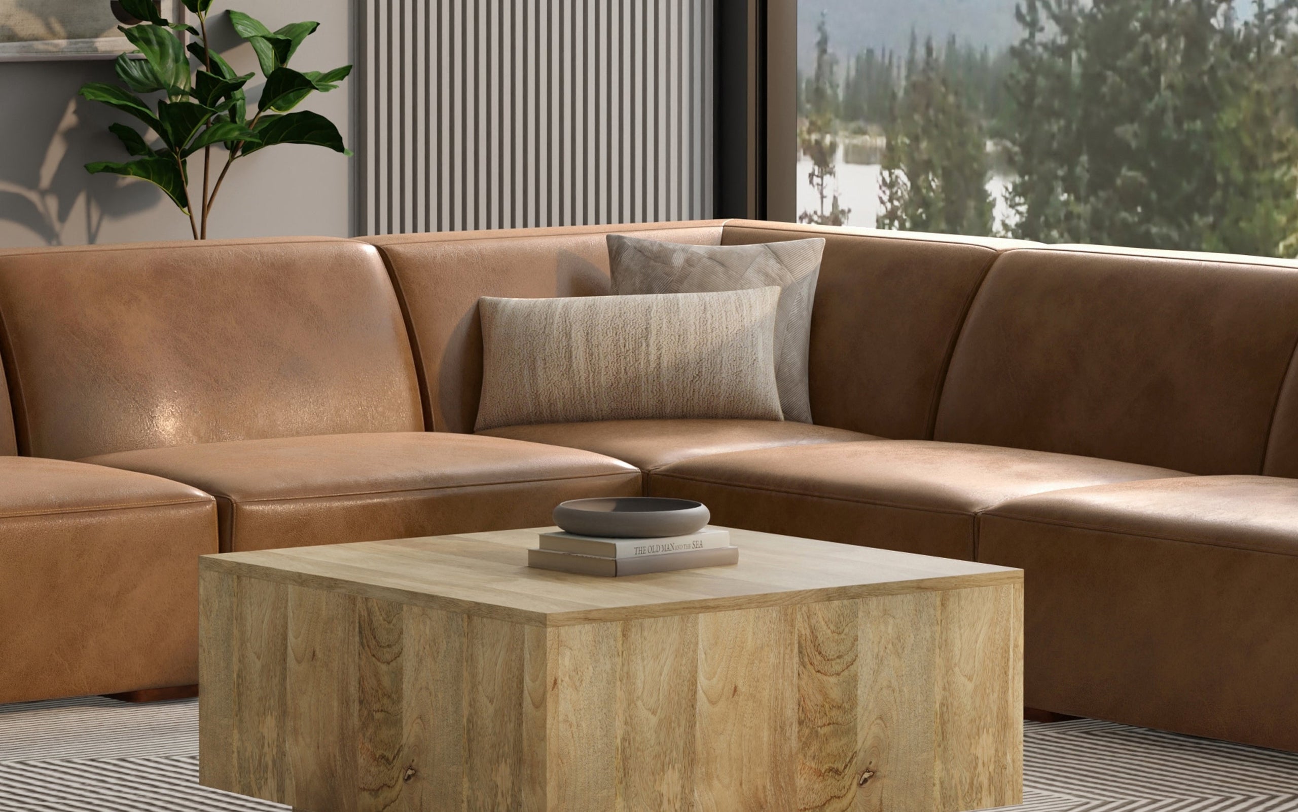 Caramel Brown Genuine Leather | Rex Corner Module in Genuine Leather