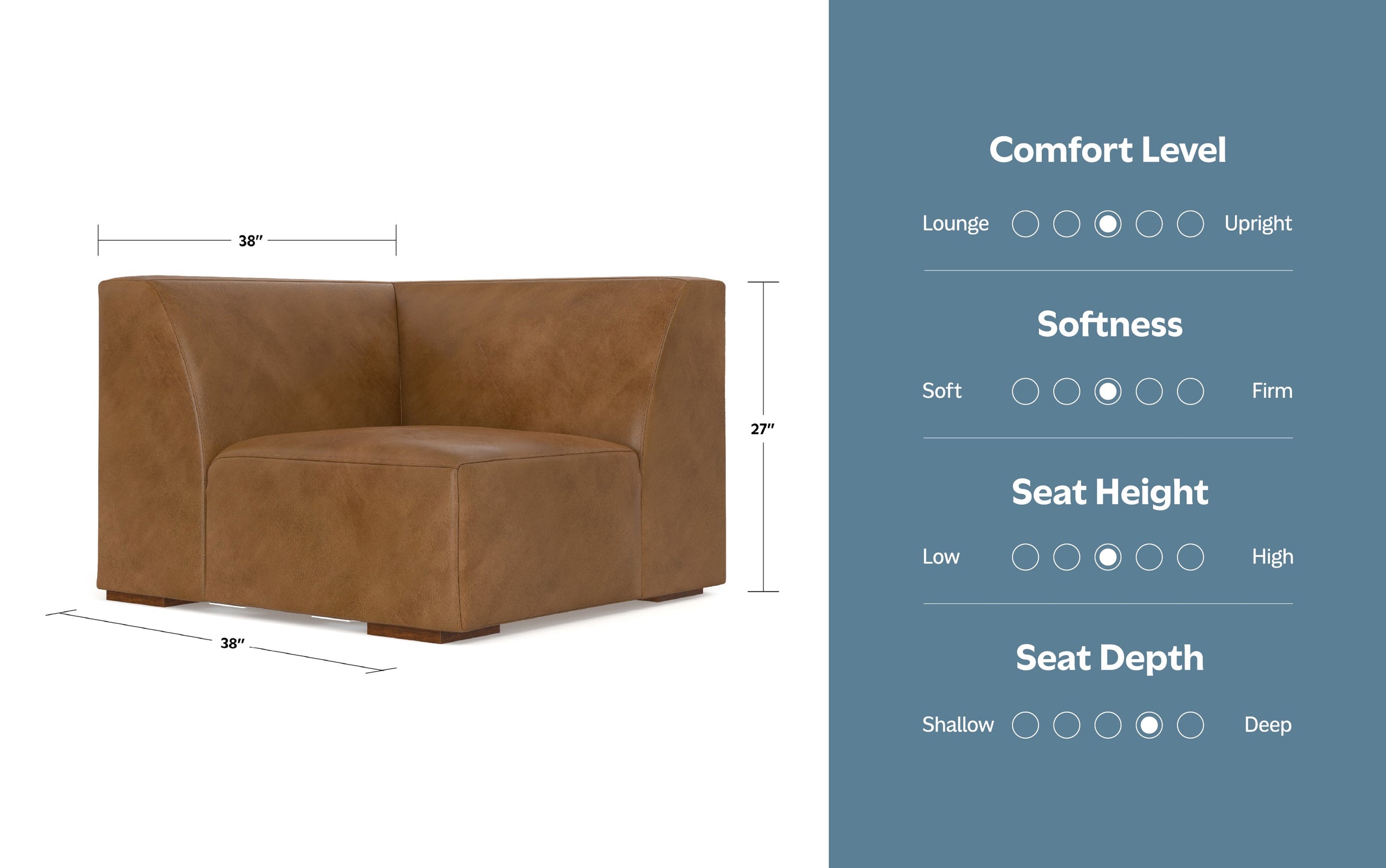 Caramel Brown Genuine Leather | Rex Corner Module in Genuine Leather
