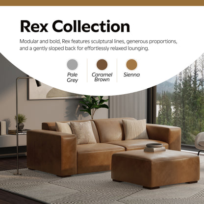 Caramel Brown Genuine Leather | Rex Ottoman in Genuine Leather