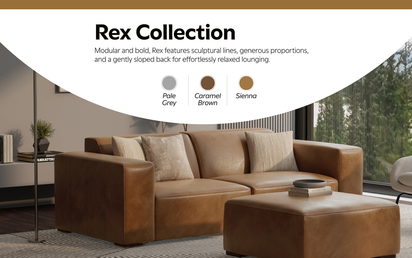 Caramel Brown Genuine Leather | Rex Ottoman in Genuine Leather