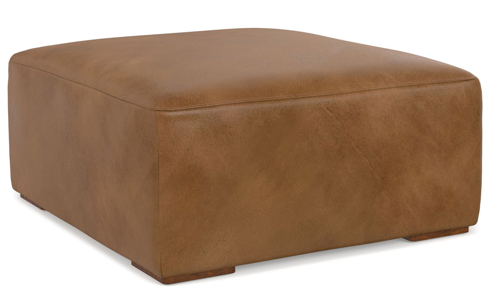 Caramel Brown Genuine Leather | Rex Ottoman in Genuine Leather