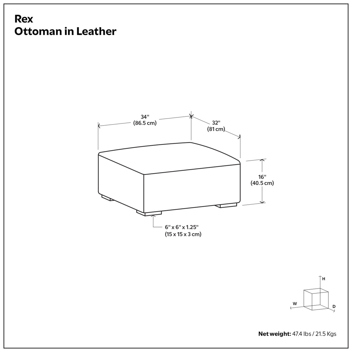 Caramel Brown Genuine Leather | Rex Ottoman in Genuine Leather