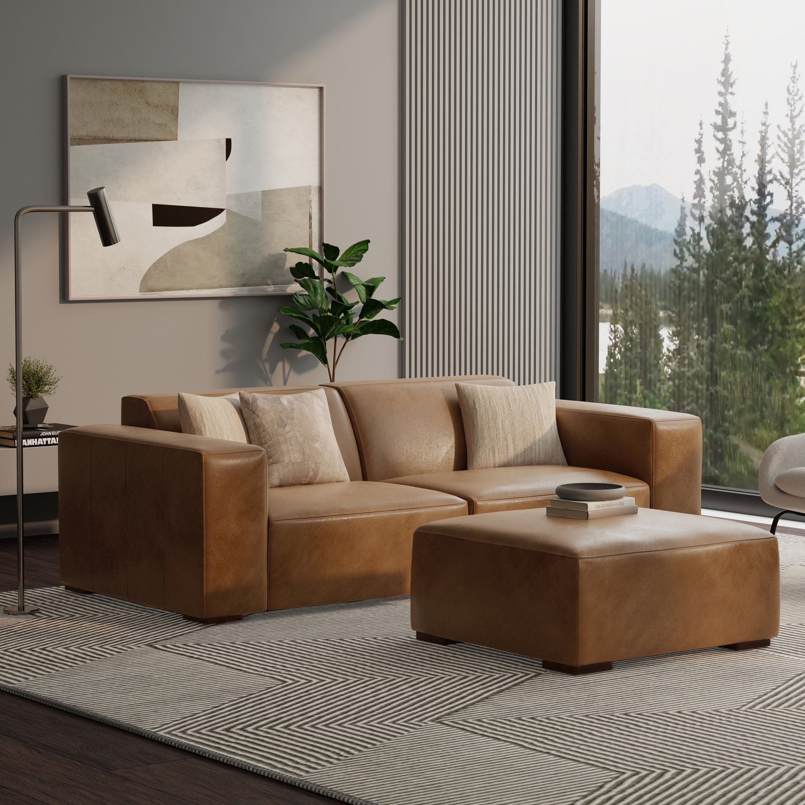 Caramel Brown Genuine Leather | Rex Ottoman in Genuine Leather
